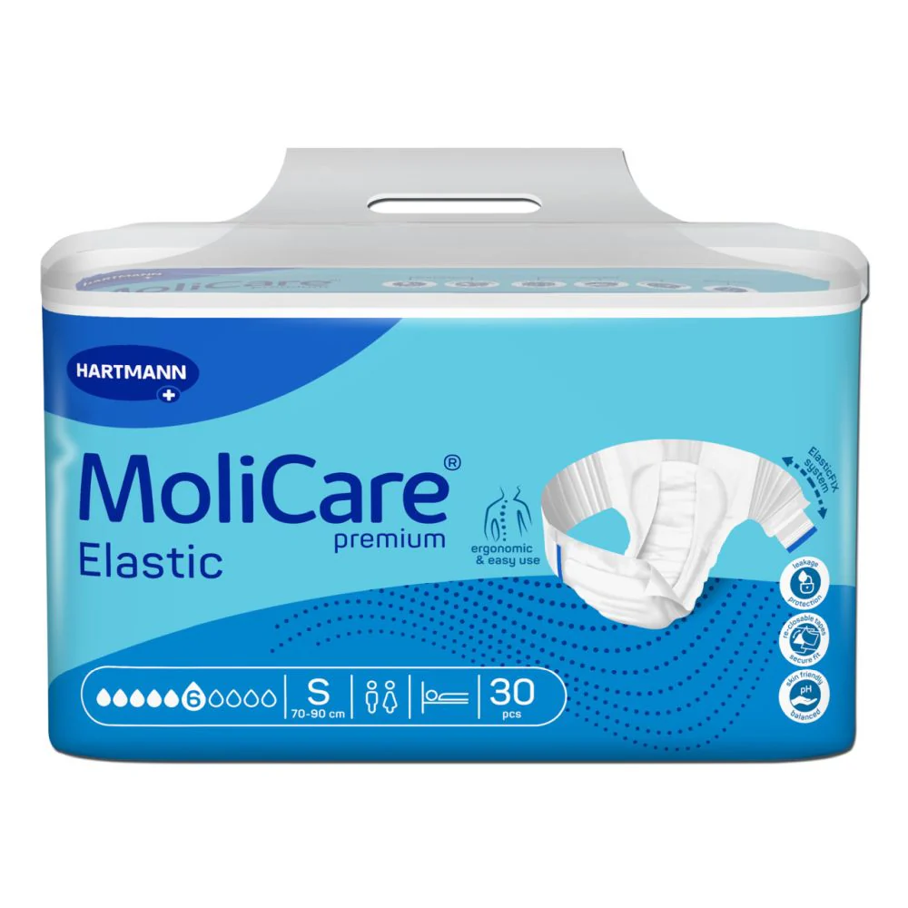 Packshot-frontal-MoliCare-Premium-Elastic-6-drops-Size-S-30-pieces_6c2bc111-343a-401a-8496-ae760dfa79f4.jpg Molicare Premium Elastic 6 Drop Small - Image 1