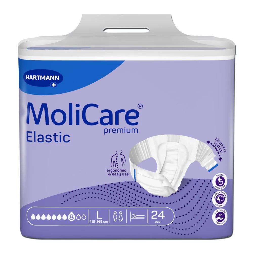 Packshot-frontal-MoliCare-Premium-Elastic-8-drops-Size-L-24-pieces.jpg Molicare Premium Elastic 8 Drop Large - Image 1